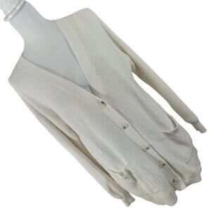 LOFT! VANILLA CREAM RIBBED KNIT LONGER LENGTH CARDIGAN SWEATER! SZ M